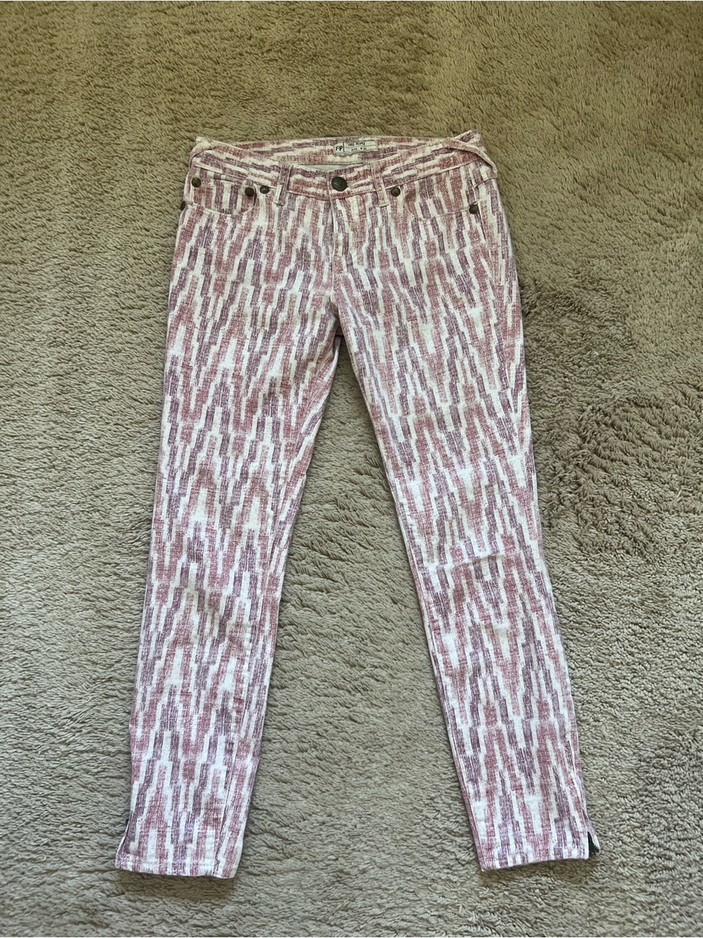 Free People Pink & White Patterned Skinny Ankle Pants